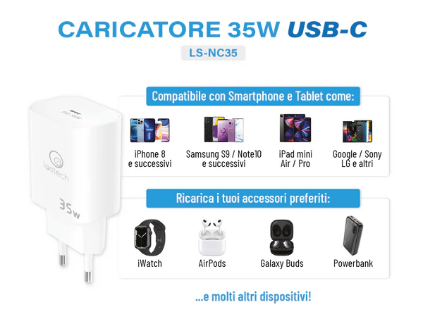 Caricabatteria Da Muro Carica Rapida - 35 W - Lostech in Caricabatterie da muro BricoGo - Marano di Napoli, commercioVirtuoso.it