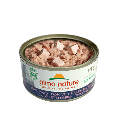 Almo Nature Scatoletta HFC Natural gusto Tonno Pollo e Prosciutto per Gatti Adulti in prodotto 101 Market - Poggibonsi, commercioVirtuoso.it