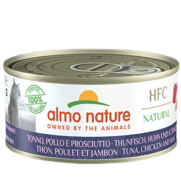 Almo Nature Scatoletta HFC Natural gusto Tonno Pollo e Prosciutto per Gatti Adulti in prodotto 101 Market - Poggibonsi, commercioVirtuoso.it