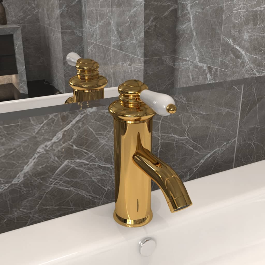 Rubinetto per Lavabo del Bagno Colore Oro 130x180 mm Pomello Bianco in Rubinetti per lavandini bagno Esplodia - Napoli, commercioVirtuoso.it