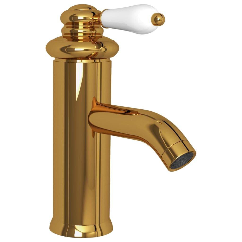Rubinetto per Lavabo del Bagno Colore Oro 130x180 mm Pomello Bianco