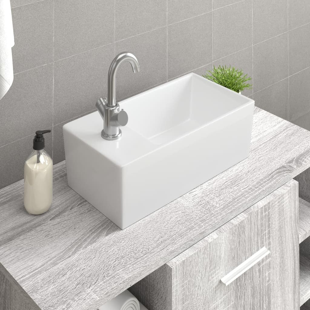 Lavandino da Appoggio Colore Bianco 48x25x15 cm in Ceramica