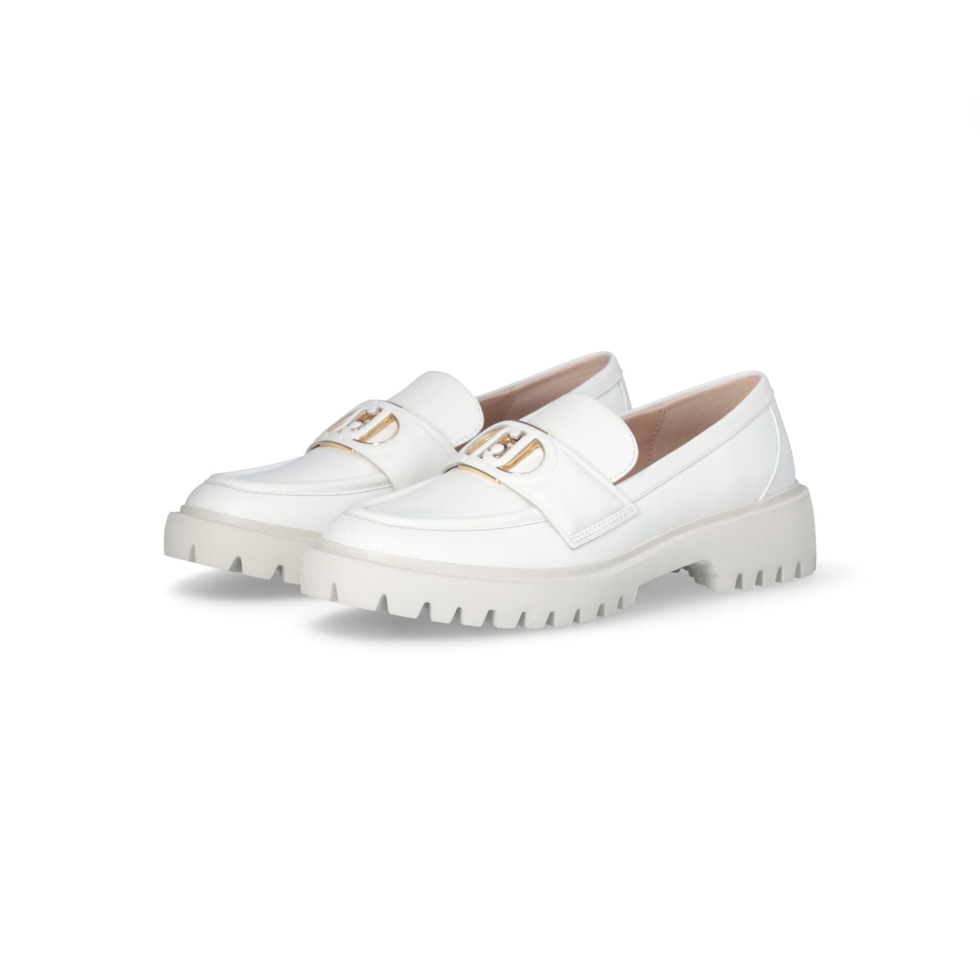 LIU JO Liu Jo Mocassini Bianchi in Pelle Cora 12 con Maxi Logo e Suola Dentellata da donna in Loafer e mocassini Drestige - Casamassima, commercioVirtuoso.it