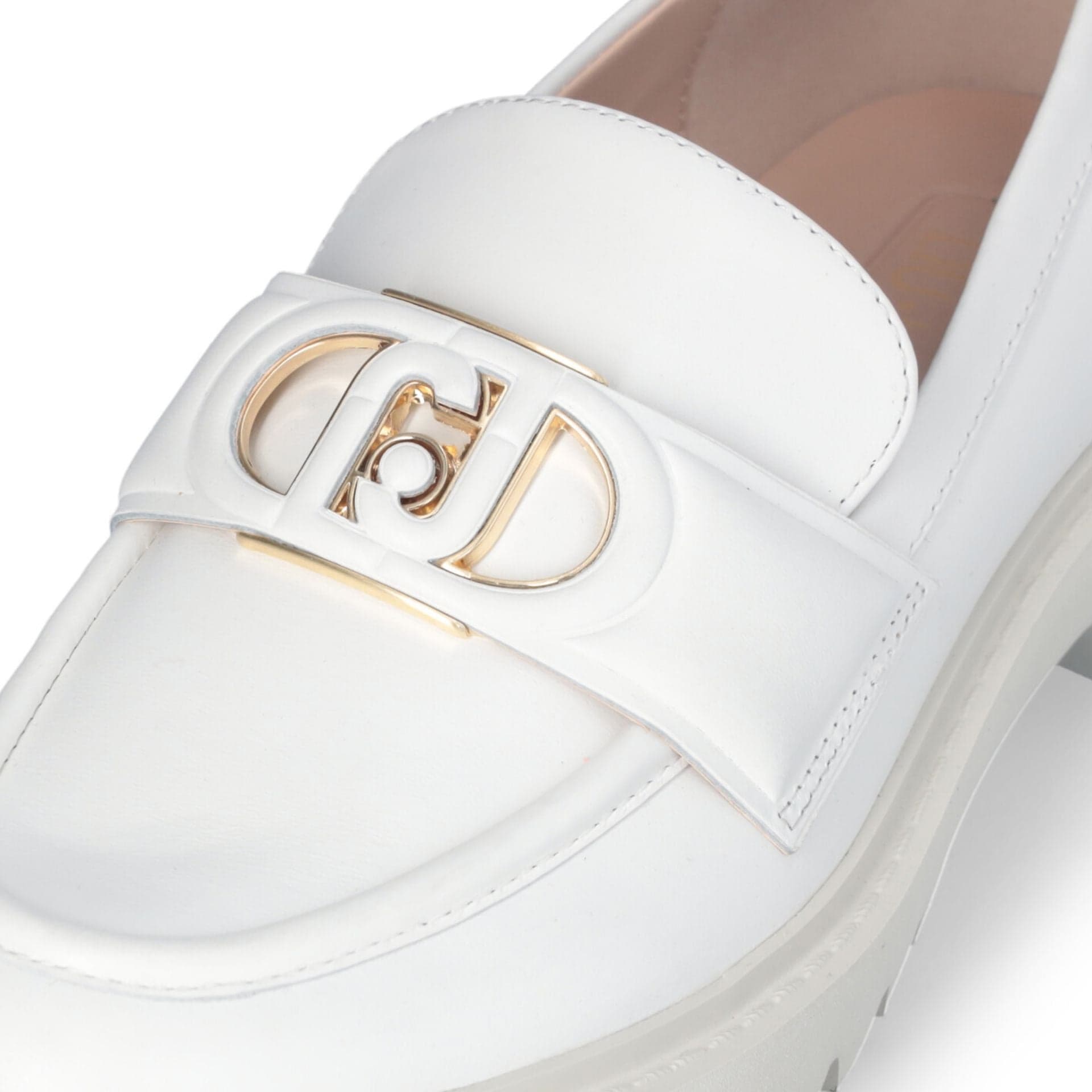 LIU JO Liu Jo Mocassini Bianchi in Pelle Cora 12 con Maxi Logo e Suola Dentellata da donna in Loafer e mocassini Drestige - Casamassima, commercioVirtuoso.it