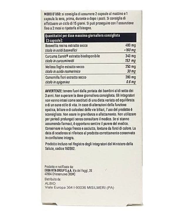 Coliev Calm 45 capsule Curcuma, Camomilla, Boswellia, irritazione intestinale, favorisce la regolarità intestinale in Curcuma AlBio Sicily - Misilmeri, commercioVirtuoso.it