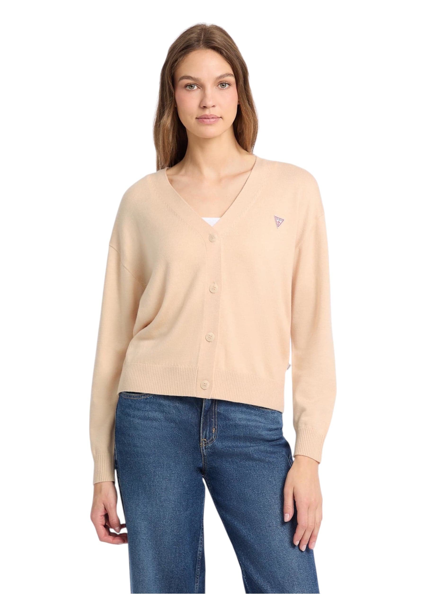 GUESS JEANS Cardigan mini logo triangolo Donna Guess Jeans da donna in Giacche Drestige - Casamassima, commercioVirtuoso.it