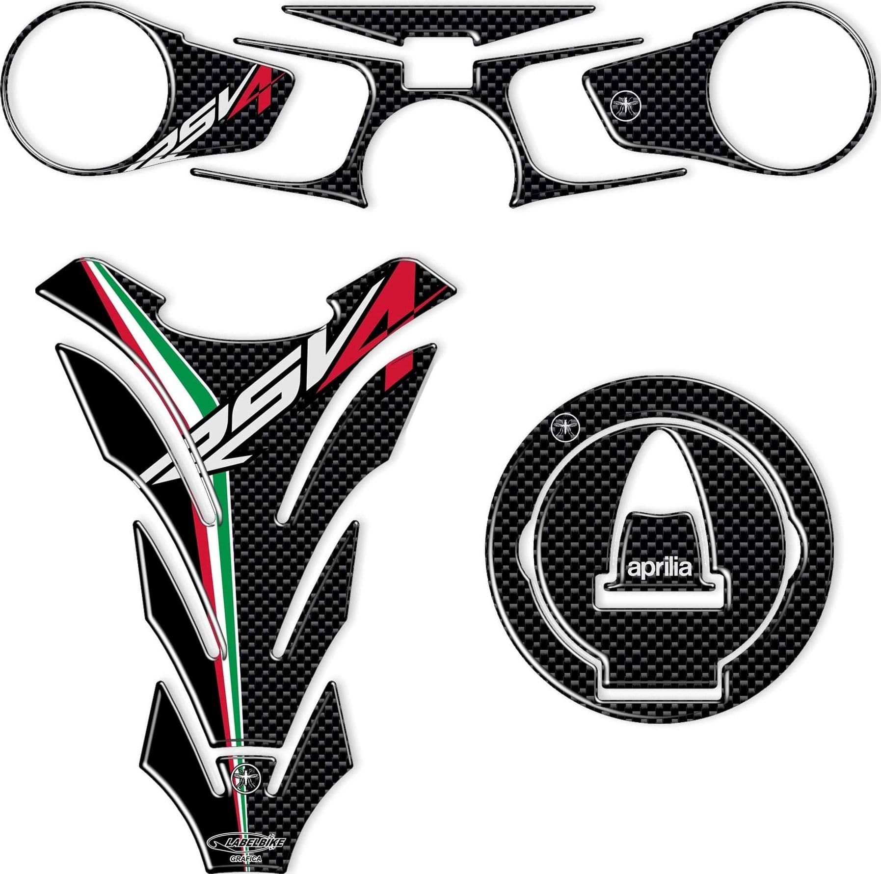 KIT ADESIVI/STICKERS in RESINA gel 3D compatibili per MOTO APRILIA RSV4 carbon in Paraserbatoio LabelBike - Bibbiano, commercioVirtuoso.it