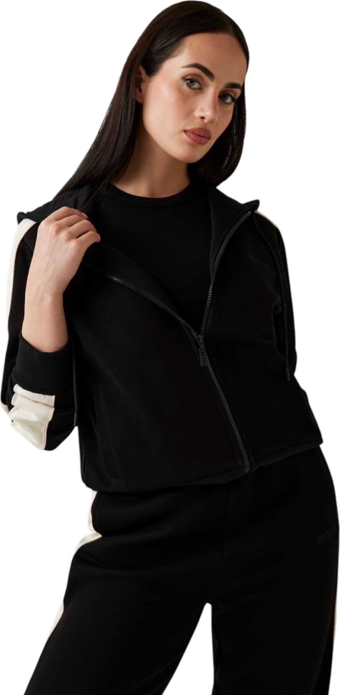 GUESS ACTIVEWEAR Felpa con cappuccio e zip intera Donna Guess Activewear Regular Fit da donna in Felpe con cappuccio Drestige - Casamassima, commercioVirtuoso.it