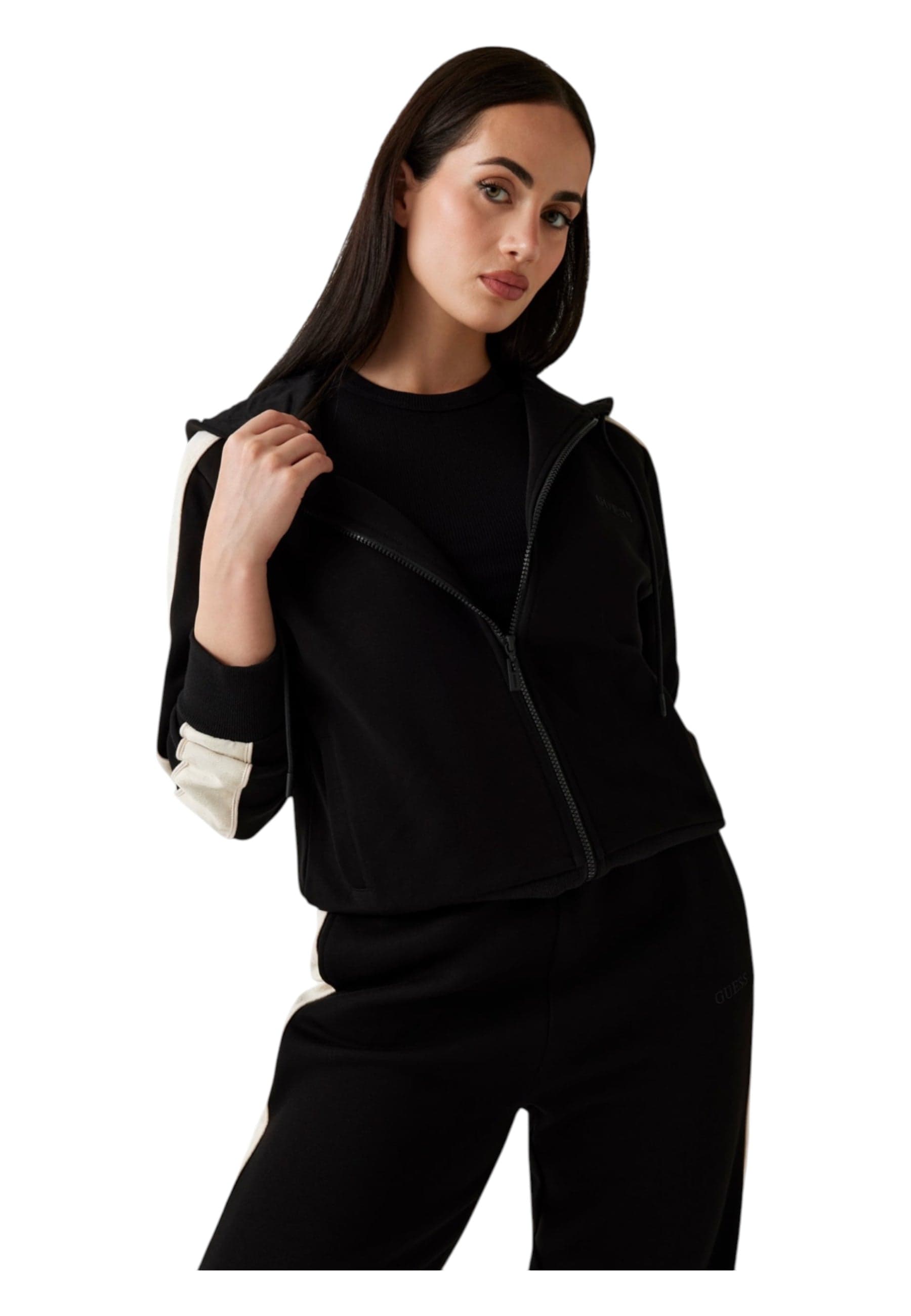 GUESS ACTIVEWEAR Felpa con cappuccio e zip intera Donna Guess Activewear Regular Fit da donna in Felpe con cappuccio Drestige - Casamassima, commercioVirtuoso.it