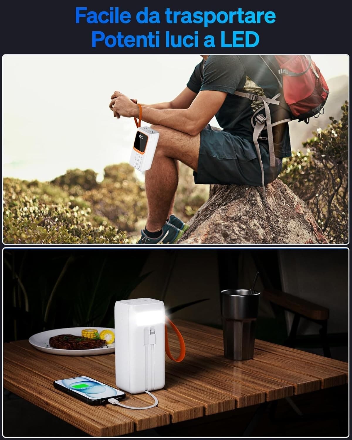 Power Bank Batteria esterna 50000 mAh con cavo integrato 7 uscite e 3 ingressi in Caricabatterie portatile CL Store - Battipaglia, commercioVirtuoso.it