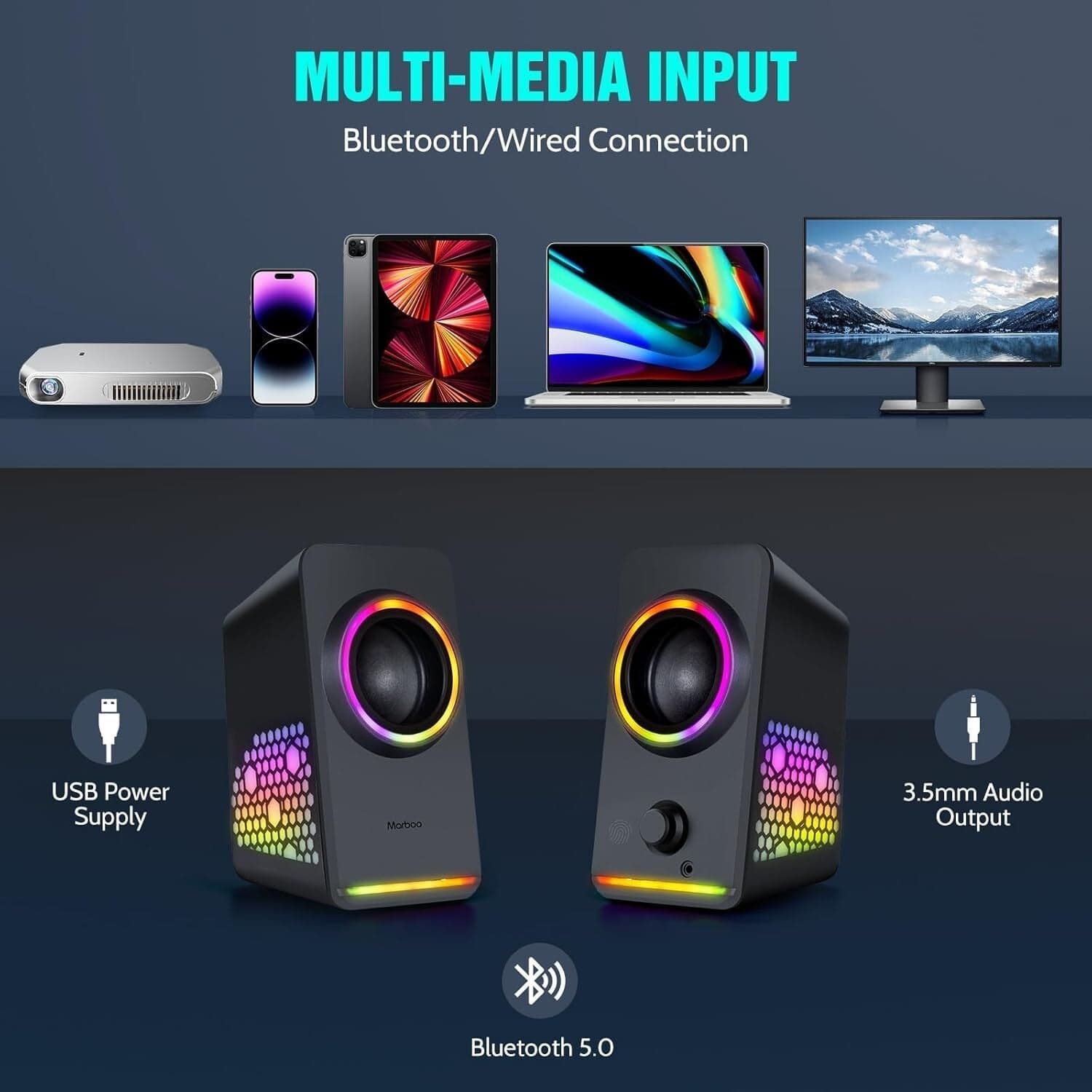 Altoparlanti per PC MARBOO RGB illuminati da gioco USB jack da 3,5 mm Laptop in  CL Store - Battipaglia, commercioVirtuoso.it