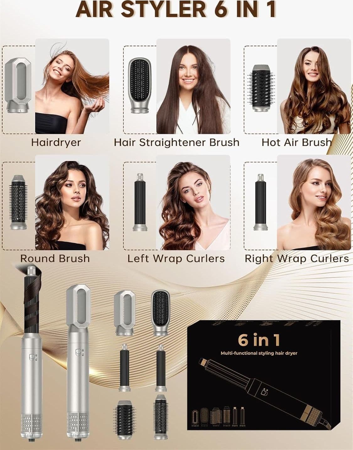 Styler per Capelli 6 in 1 Set di Styler per Capelli Airstyler con Ferro Arriccia in Modellatori ad aria calda CL Store - Battipaglia, commercioVirtuoso.it