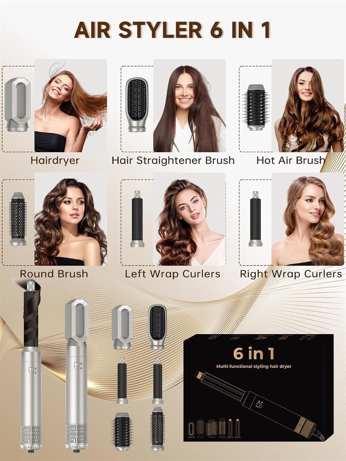 Styler per Capelli 6 in 1 Set di Styler per Capelli Airstyler con Ferro Arriccia in Modellatori ad aria calda CL Store - Battipaglia, commercioVirtuoso.it