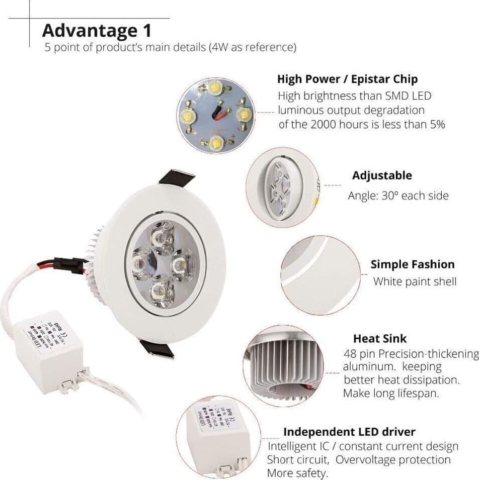 10 Faretti antiabbagliamento a LED Plafoniere Incasso con Downlight girevoli in Faretti da soffitto CL Store - Battipaglia, commercioVirtuoso.it