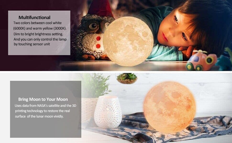 Lampada lunare, stampa 3D Luce lunare, Luce notturna Lampada fredda Lampada luna in Luci notturne CL Store - Battipaglia, commercioVirtuoso.it