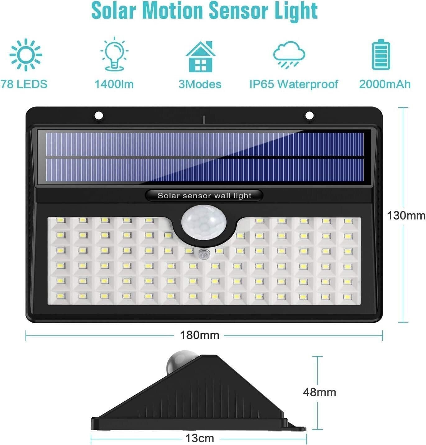 Luci Solari Esterno, 78 LED Super Luminosa Lampada Solare esterno, Confezione in Luci di sicurezza CL Store - Battipaglia, commercioVirtuoso.it