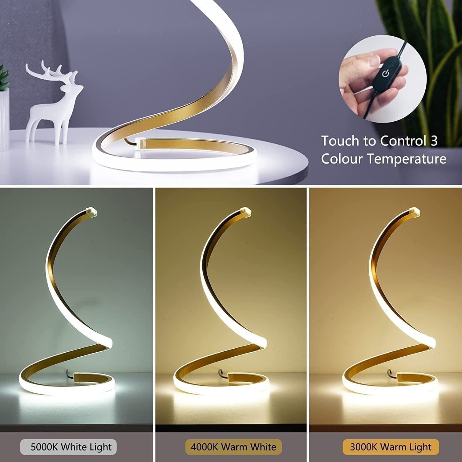 SENFAY Lampada da tavolo a LED a spirale, lampada da comodino moderna in Lampade da tavolo e abat-jour CL Store - Battipaglia, commercioVirtuoso.it