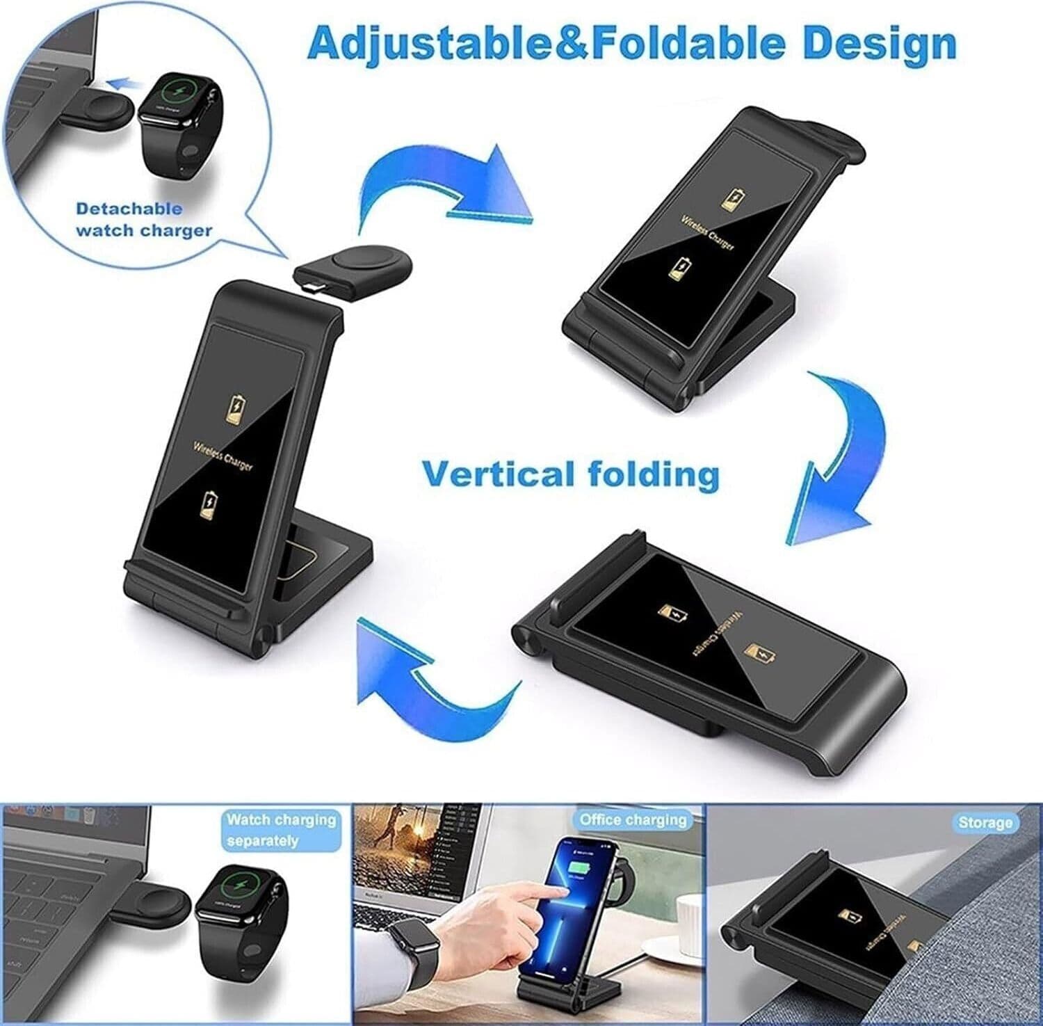Caricabatterie wireless da 15 W Supporto pieghevole 3 in 1 for IPhone 14 13 12 in Caricabatterie a induzione CL Store - Battipaglia, commercioVirtuoso.it