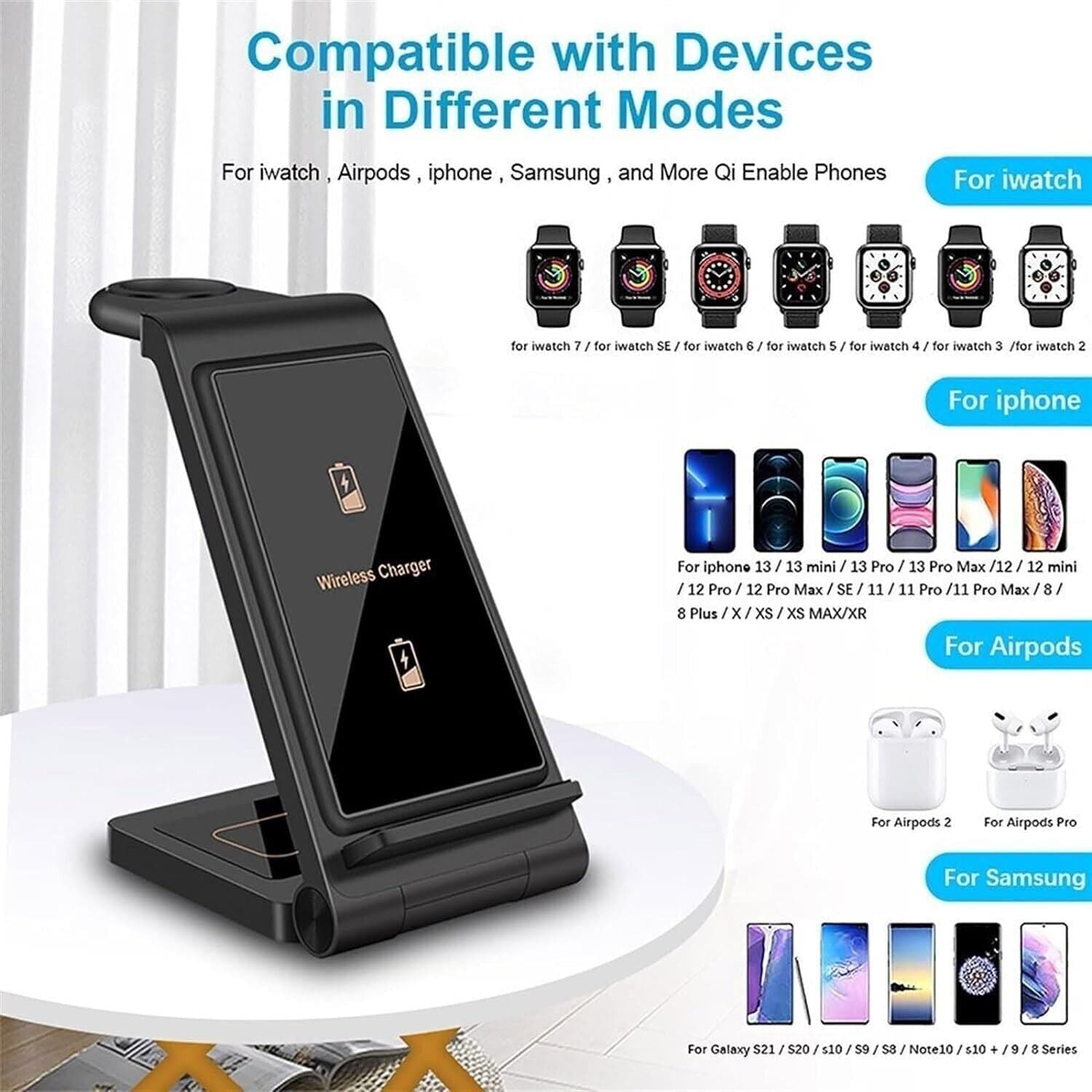 Caricabatterie wireless da 15 W Supporto pieghevole 3 in 1 for IPhone 14 13 12 in Caricabatterie a induzione CL Store - Battipaglia, commercioVirtuoso.it