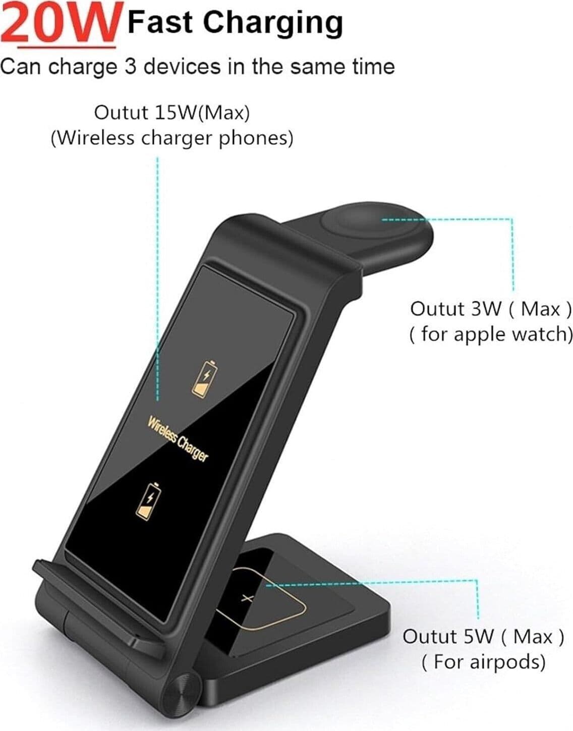Caricabatterie wireless da 15 W Supporto pieghevole 3 in 1 for IPhone 14 13 12 in Caricabatterie a induzione CL Store - Battipaglia, commercioVirtuoso.it