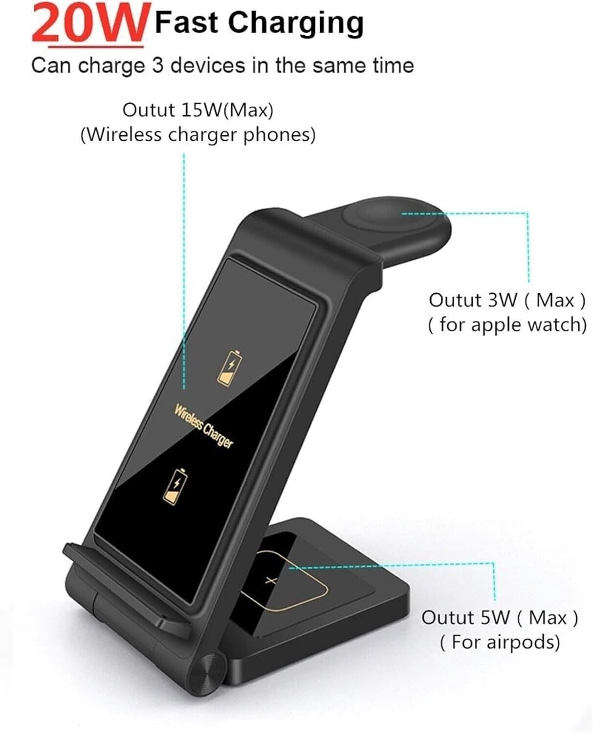 Caricabatterie wireless da 15 W Supporto pieghevole 3 in 1 for IPhone 14 13 12 in Caricabatterie a induzione CL Store - Battipaglia, commercioVirtuoso.it
