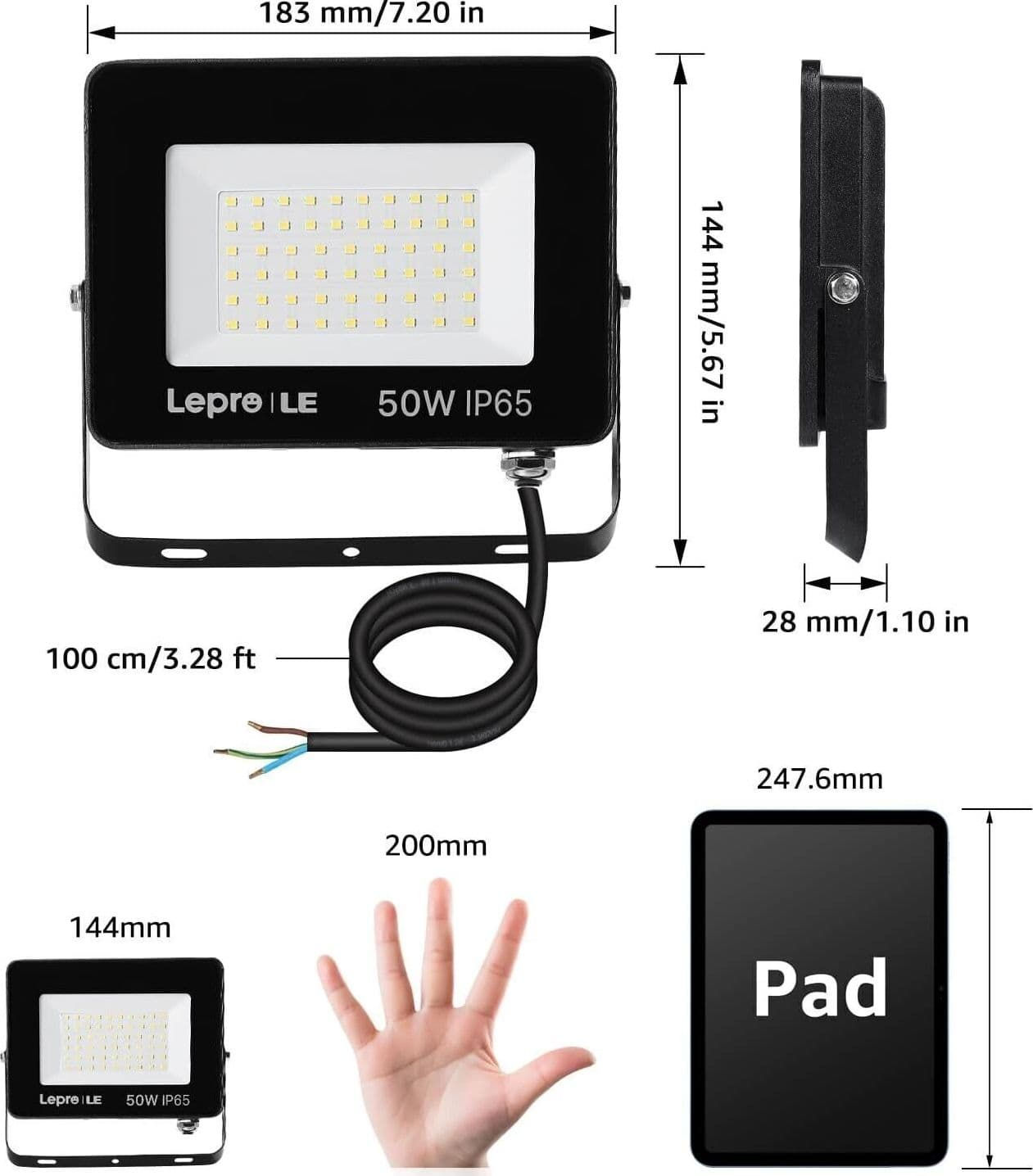 Faretto LED da Esterno 50W, Faro LED Esterno Impermeabile IP65, Proiettore in Proiettori CL Store - Battipaglia, commercioVirtuoso.it