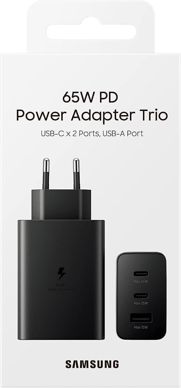 SAMSUNG EP-T6530 Caricabatterie Tre Porte Super Fast Charging Trio (65W), Nero in Caricabatterie da muro CL Store - Battipaglia, commercioVirtuoso.it