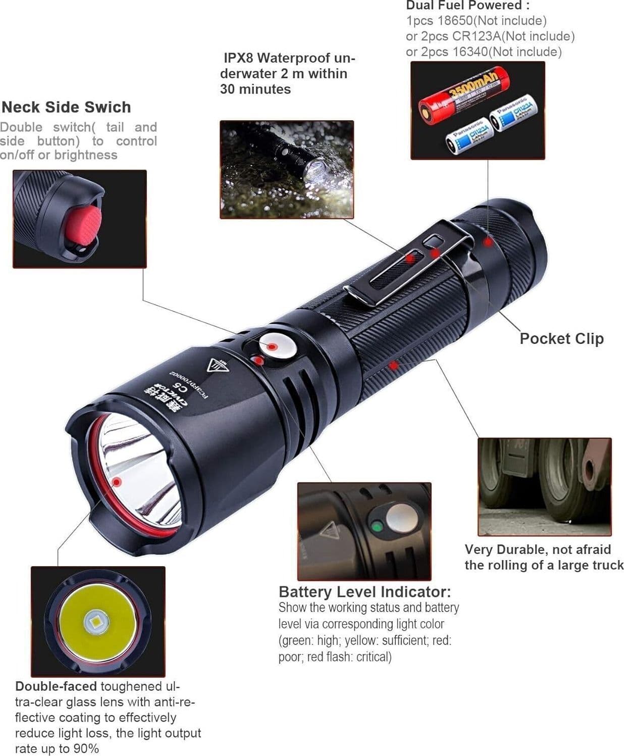 Porta Torcia Led Alta Potenza Batteria Led Torcia 18650 CR123A Subacquea IPX8 in Accessori per torce CL Store - Battipaglia, commercioVirtuoso.it