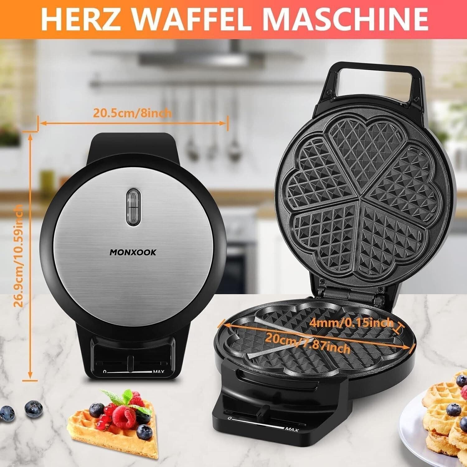 Piastra per Waffle a Forma di Cuore, Rivestimento Antiaderente 5 Waffle 1000w in Macchine per Waffle CL Store - Battipaglia, commercioVirtuoso.it