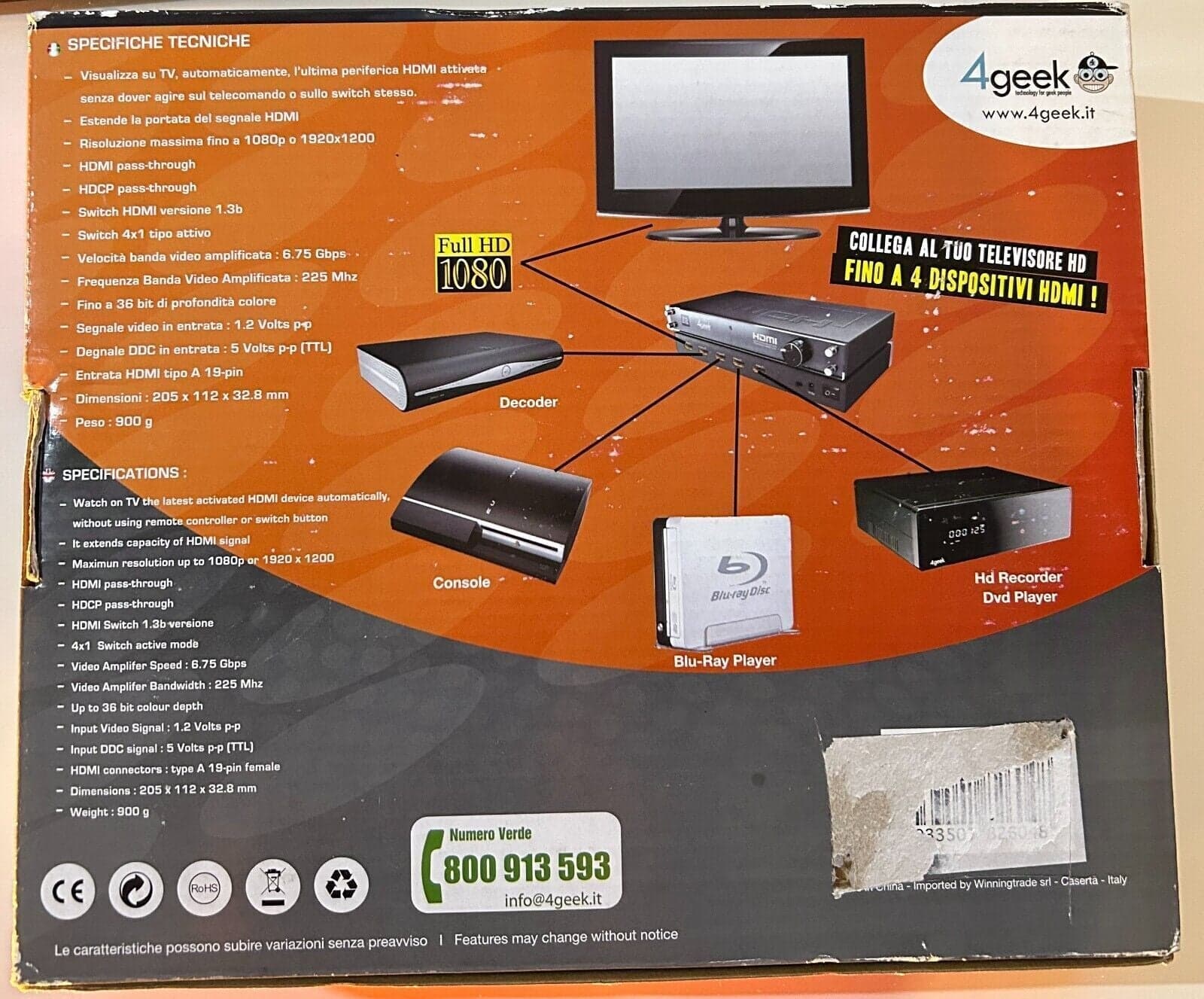 4geek Switchy Auto 4x1 Professional HDMI Switch Autoswitch intelligente Full HD in Selettori audio-video CL Store - Battipaglia, commercioVirtuoso.it