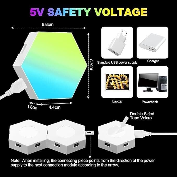 LED 8 Pezzi Esagonali Muro LED Luci, Smart RGB Gaming Wall, Luce Sincronizza in Insegne luminose CL Store - Battipaglia, commercioVirtuoso.it
