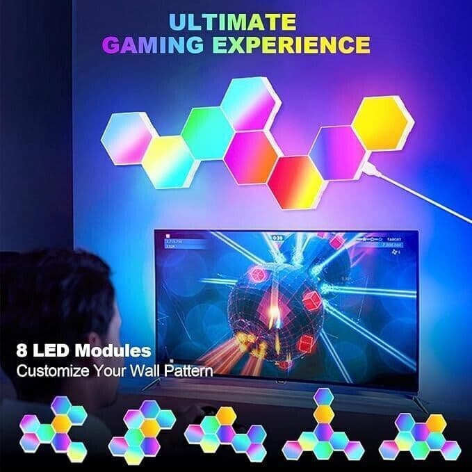 LED 8 Pezzi Esagonali Muro LED Luci, Smart RGB Gaming Wall, Luce Sincronizza in Insegne luminose CL Store - Battipaglia, commercioVirtuoso.it