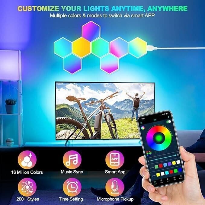 LED 8 Pezzi Esagonali Muro LED Luci, Smart RGB Gaming Wall, Luce Sincronizza in Insegne luminose CL Store - Battipaglia, commercioVirtuoso.it