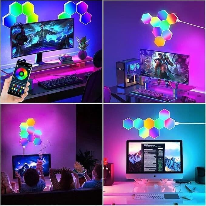 LED 8 Pezzi Esagonali Muro LED Luci, Smart RGB Gaming Wall, Luce Sincronizza in Insegne luminose CL Store - Battipaglia, commercioVirtuoso.it