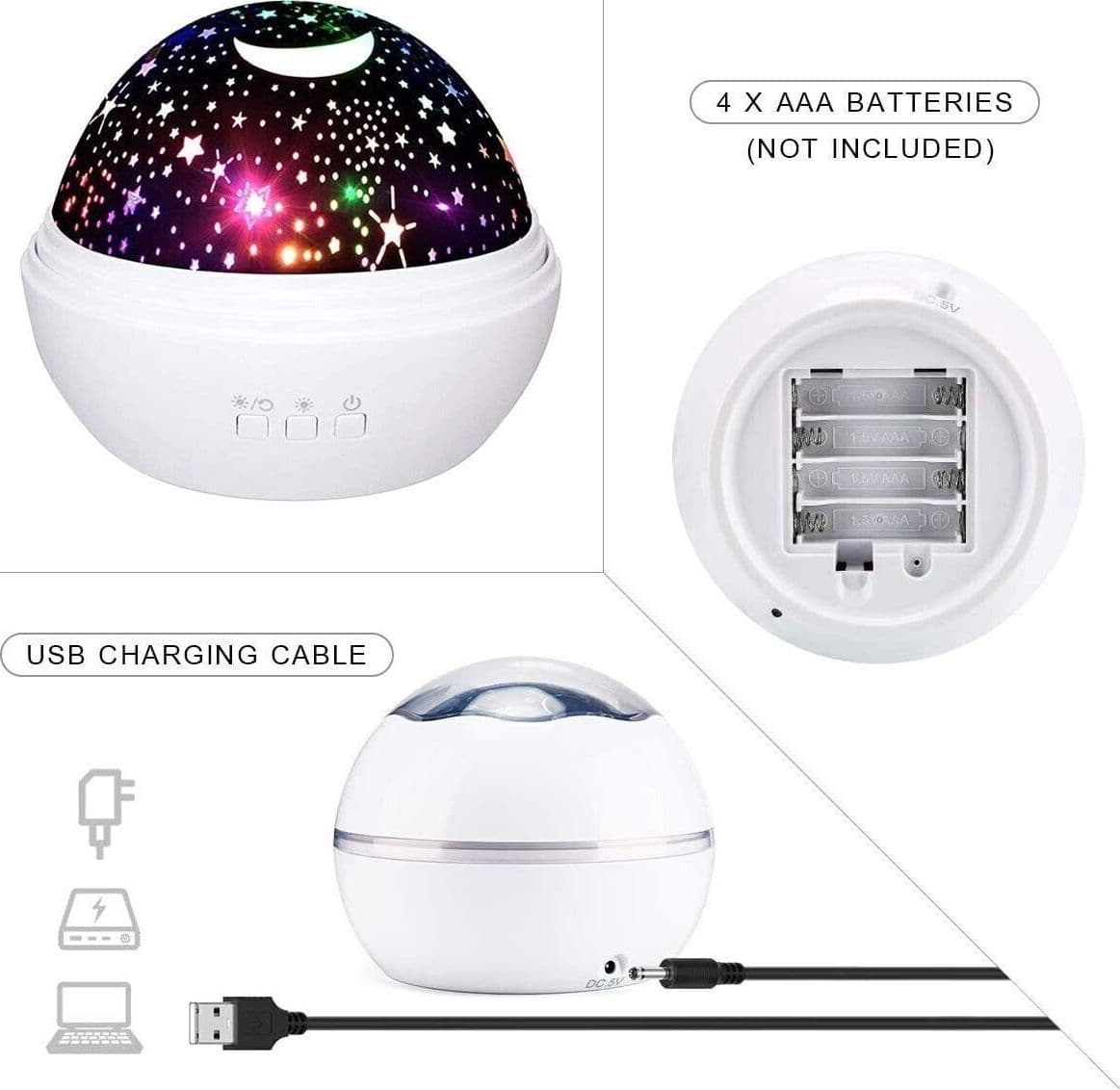Lampada proiettore a forma di stella, girevole, a LED, proiettore per bambini in Luci notturne per bambini CL Store - Battipaglia, commercioVirtuoso.it