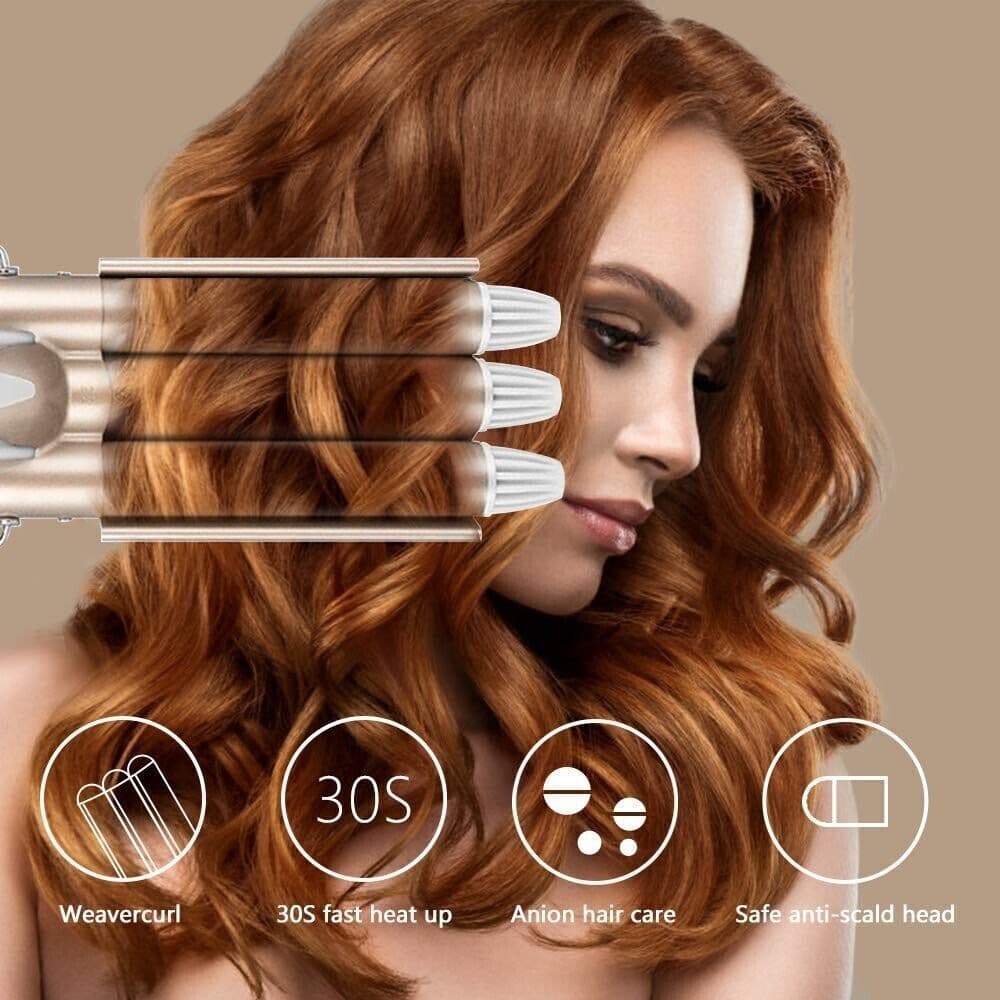 Bacchetta arricciacapelli per capelli con ferro arricciacapelli a 3 a 3 fusti riscaldante in ceramica pro tormalina in Arricciacapelli CL Store - Battipaglia, commercioVirtuoso.it