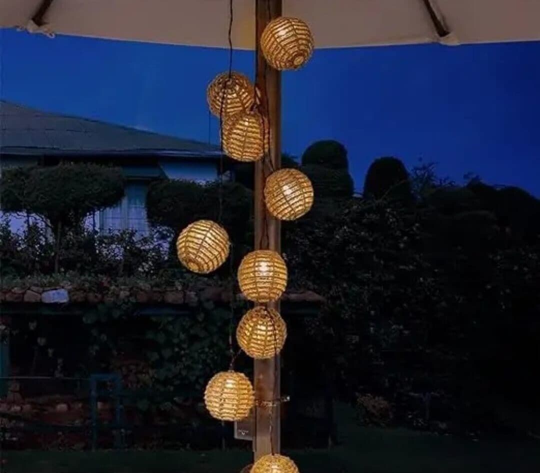 Luci solari da giardino impermeabili con 10 lanterne in corda di canapa naturale in Lanterne CL Store - Battipaglia, commercioVirtuoso.it