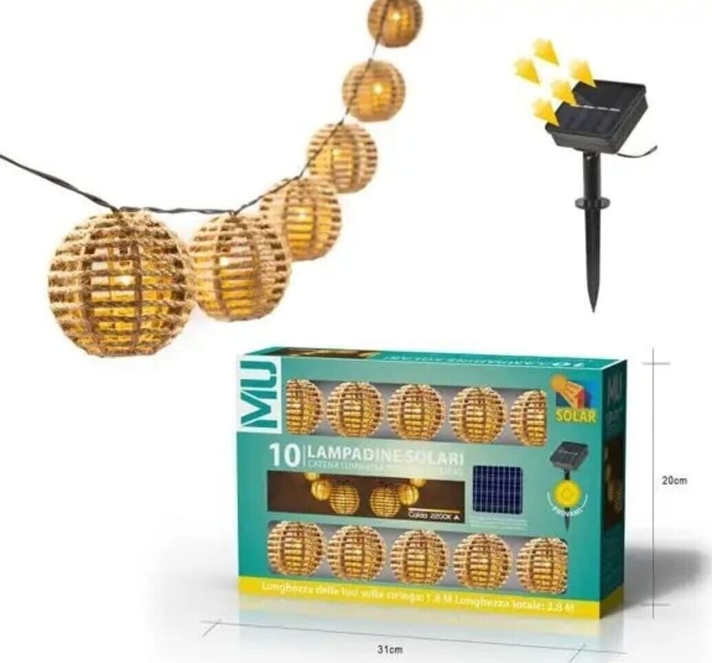 Luci solari da giardino impermeabili con 10 lanterne in corda di canapa naturale in Lanterne CL Store - Battipaglia, commercioVirtuoso.it