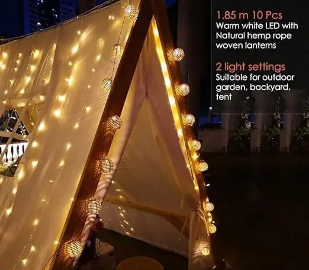 Luci solari da giardino impermeabili con 10 lanterne in corda di canapa naturale in Lanterne CL Store - Battipaglia, commercioVirtuoso.it