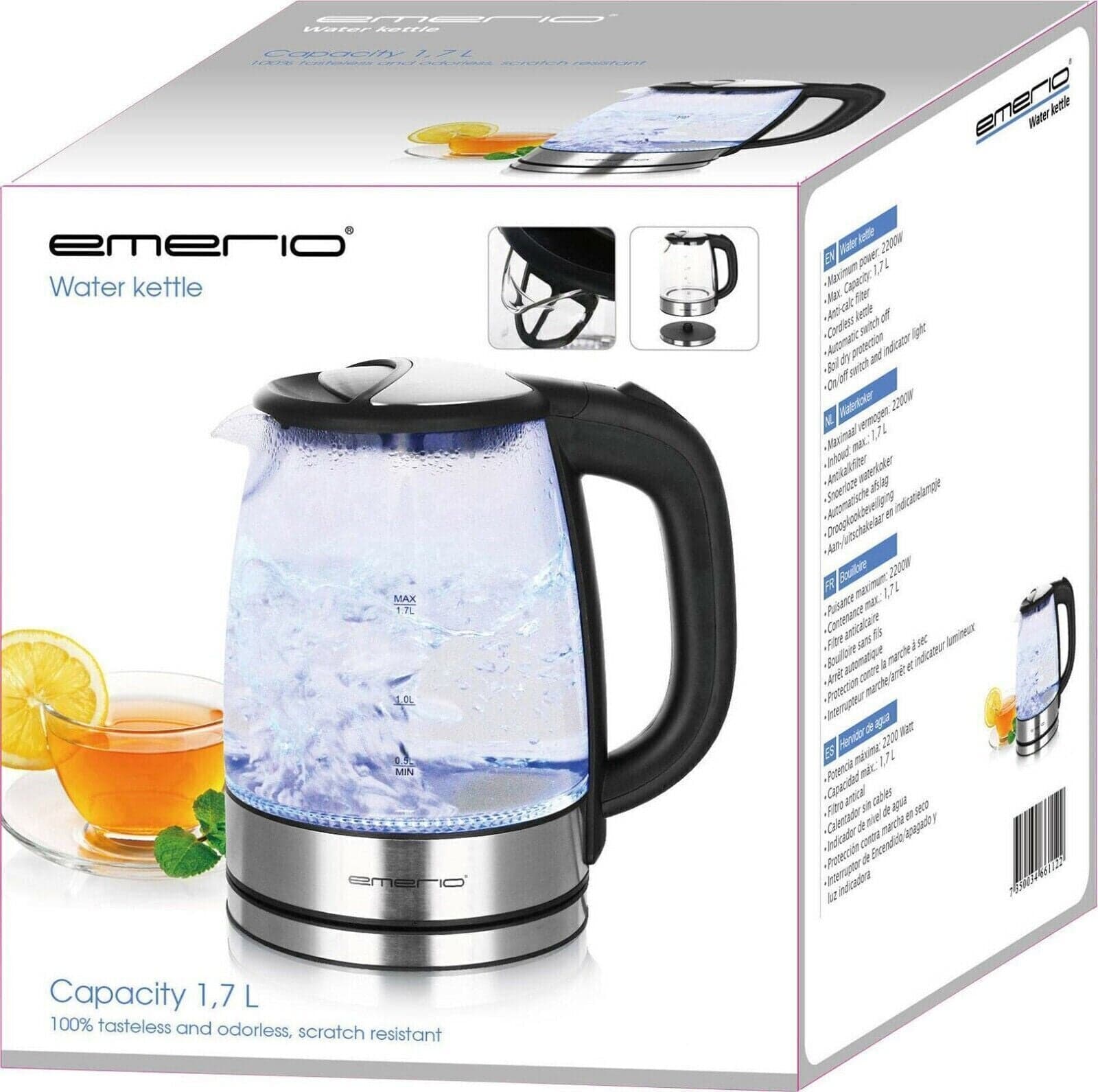 EMERIO Bollitore senza fili, senza BPA, in acciaio INOX, 2200 W, 230 V, Nero in Bollitori CL Store - Battipaglia, commercioVirtuoso.it