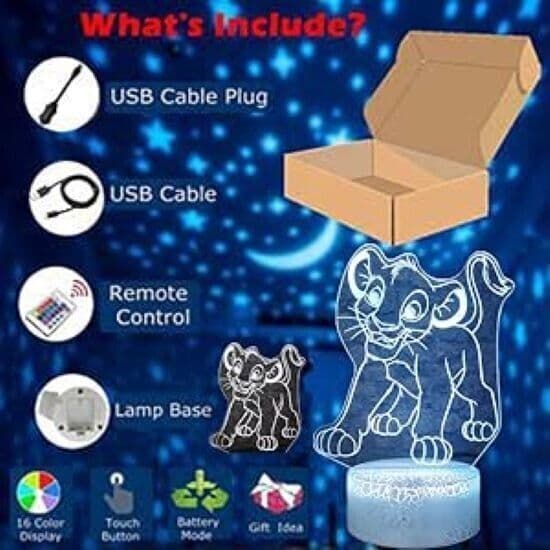 Simba Lampada Luce Notturna Bambino Film di Cartoni Animati, Lampada a LED in Luci notturne per bambini CL Store - Battipaglia, commercioVirtuoso.it