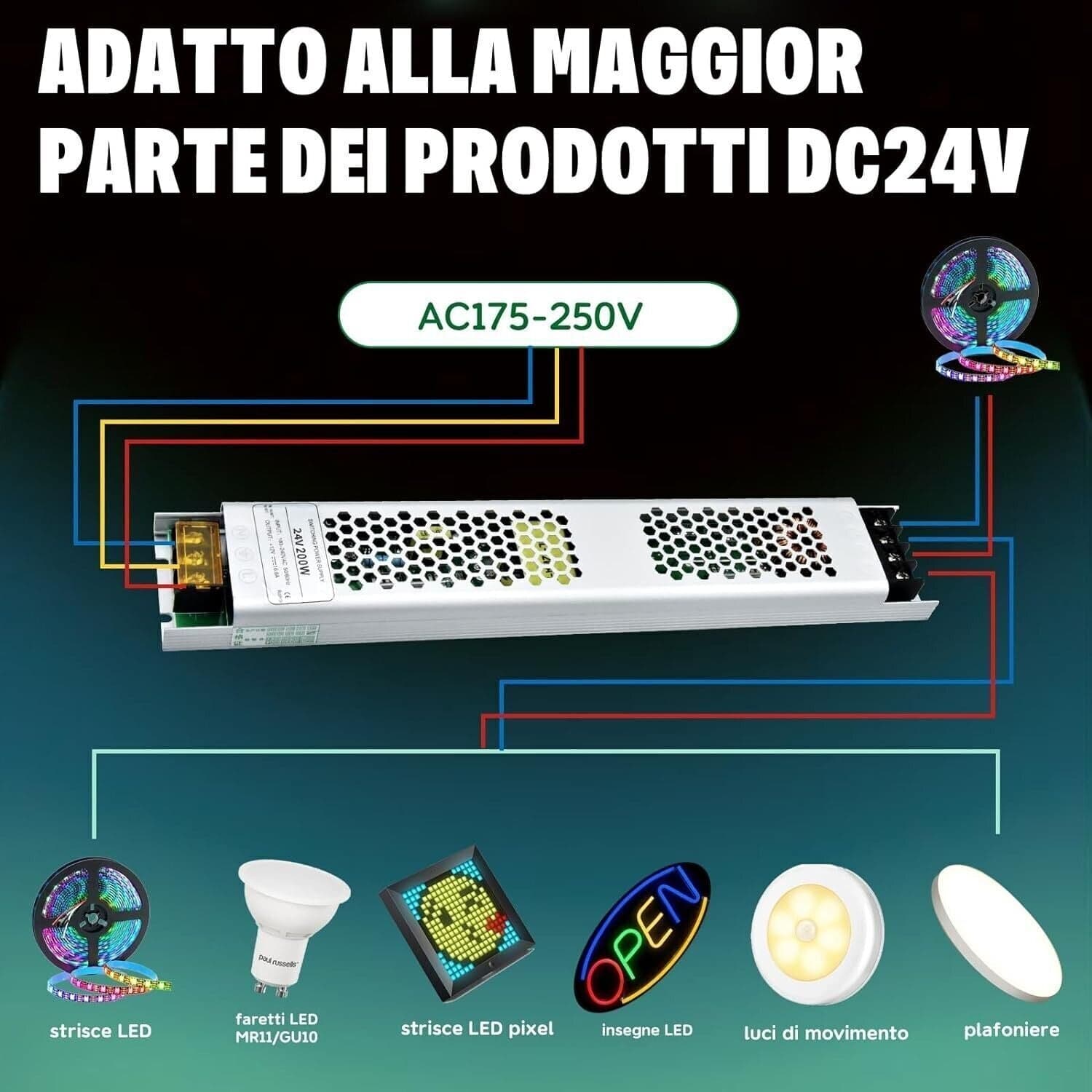Alimentatore LED 24V 200W, Trasformatore 220V 24V AC ,Tensione Costante in Trasformatori CL Store - Battipaglia, commercioVirtuoso.it