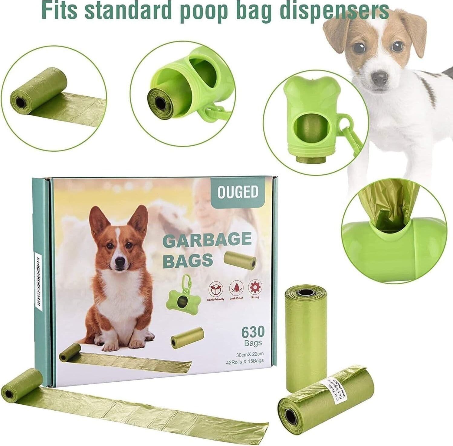 Sacchetto per escrementi di cane OUGED 630 pezzi,42 rotoli di ricarica con 2 dis in Sacchetti CL Store - Battipaglia, commercioVirtuoso.it