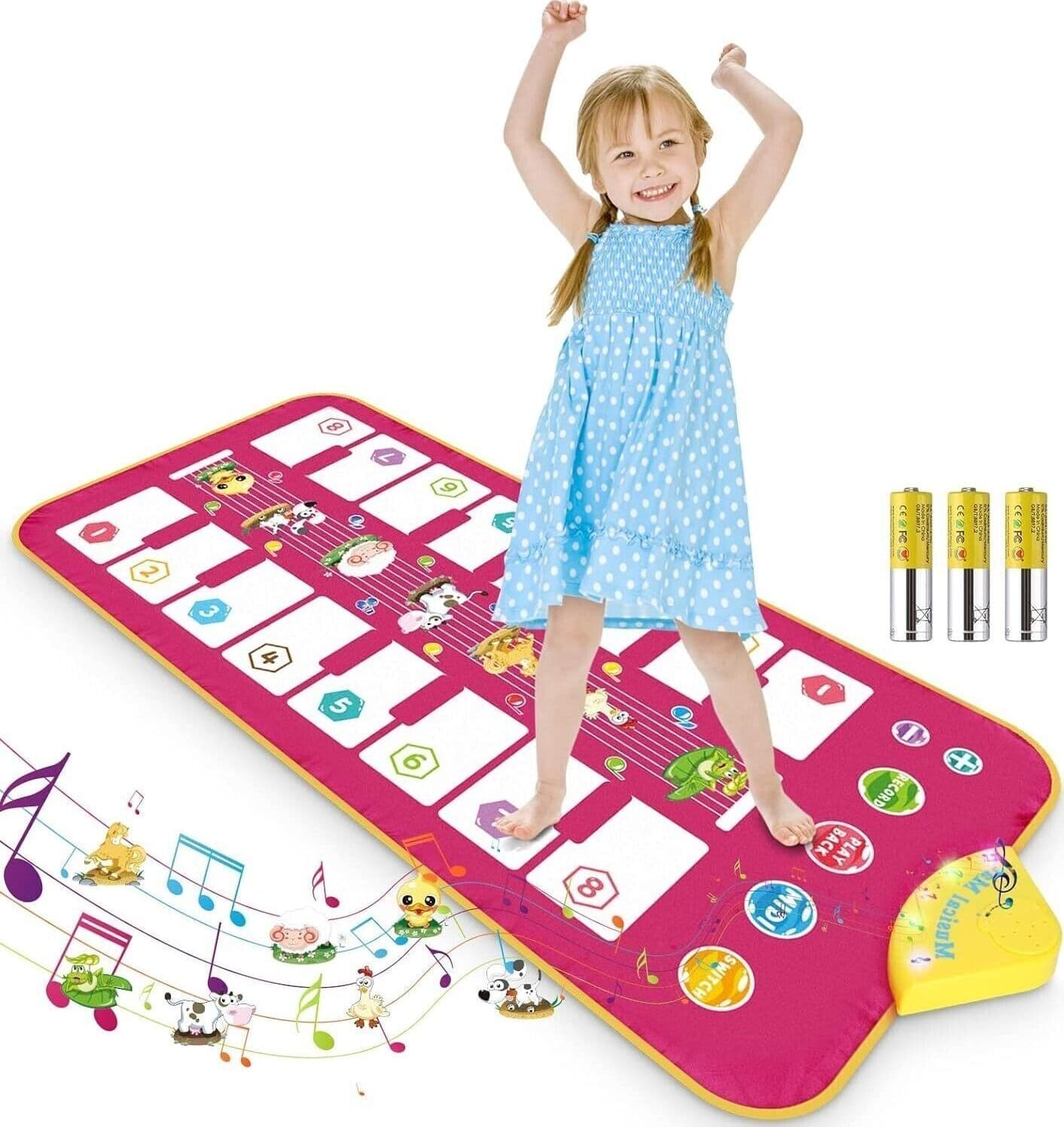 Tappetino Musicale per Pianoforte per Bambini Bilaterale Tastiera 16 Tasti e 7 Versi Animali