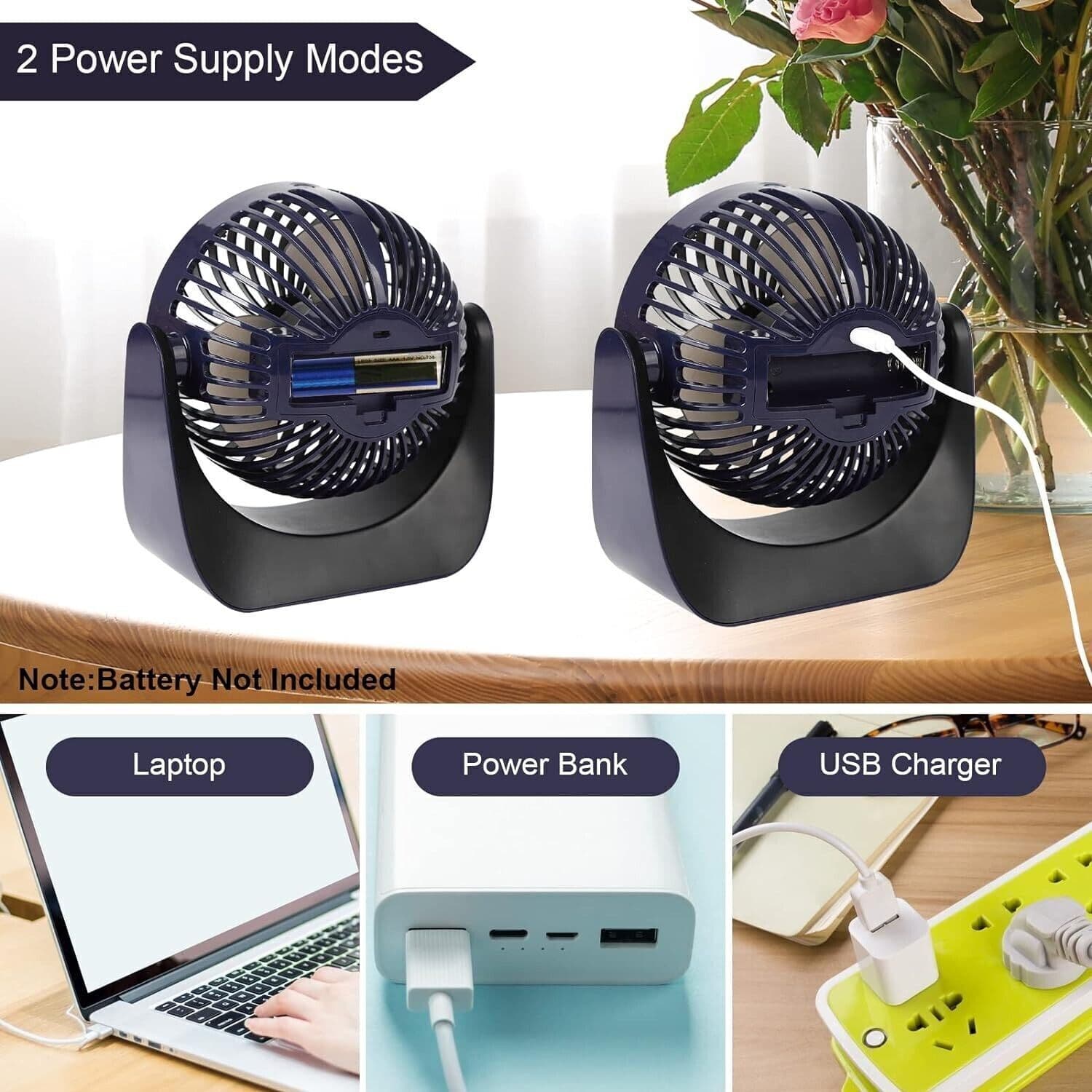 Ventilatore da tavolo USB con vento forte regolabile a 3 velocità in Ventilatori da tavolo CL Store - Battipaglia, commercioVirtuoso.it
