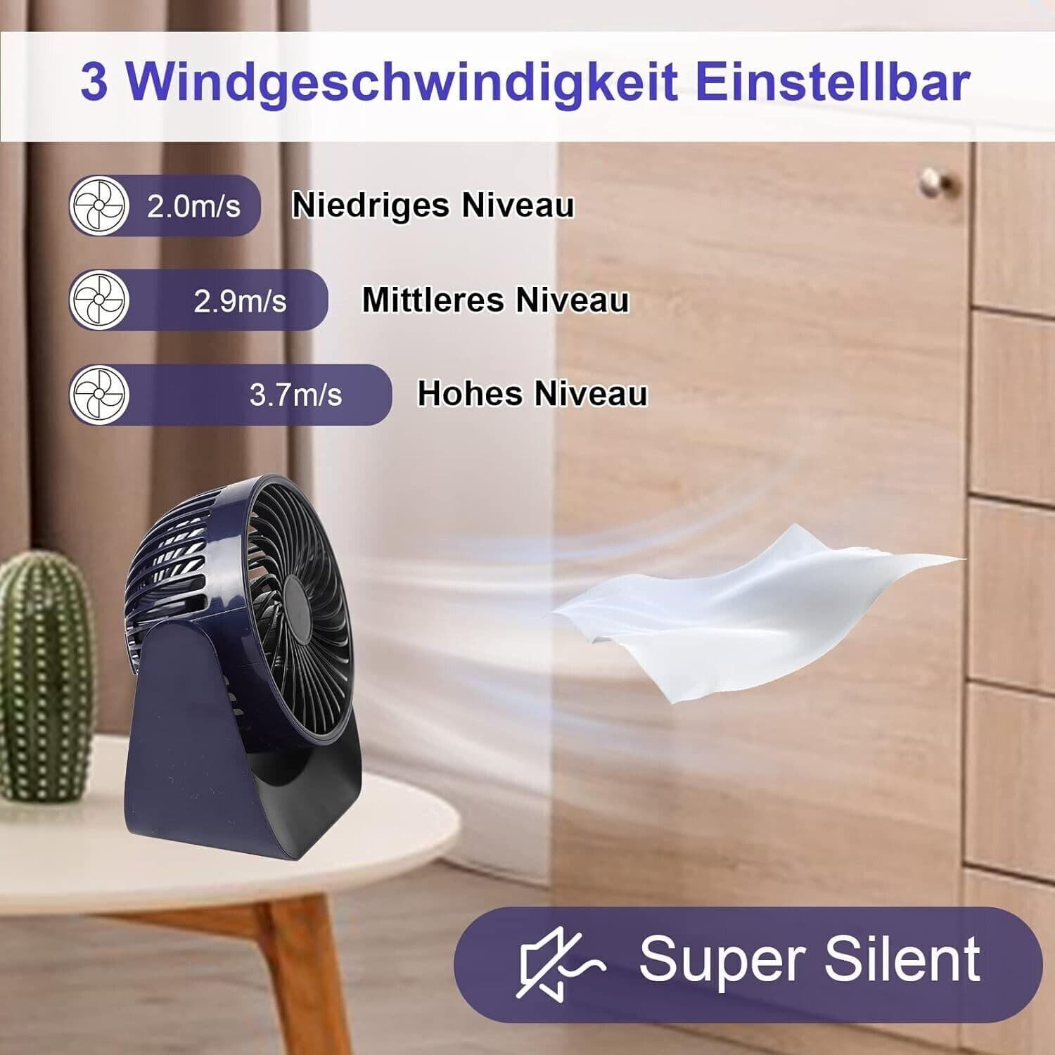 Ventilatore da tavolo USB con vento forte regolabile a 3 velocità in Ventilatori da tavolo CL Store - Battipaglia, commercioVirtuoso.it