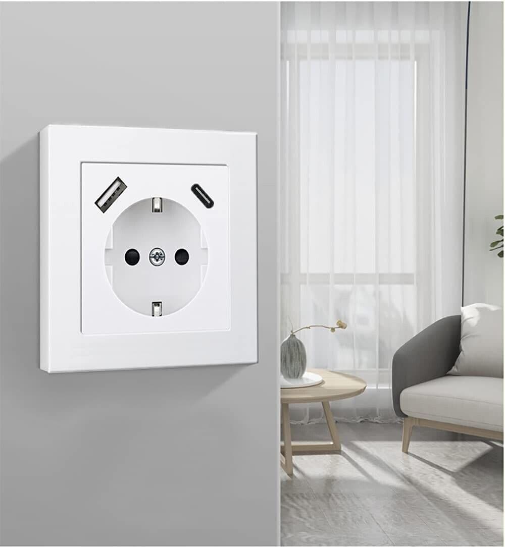 Presa USB, presa con caricatore USB e 1 porta di tipo C da 3,4 A, bianco puro in Caricabatterie da muro CL Store - Battipaglia, commercioVirtuoso.it