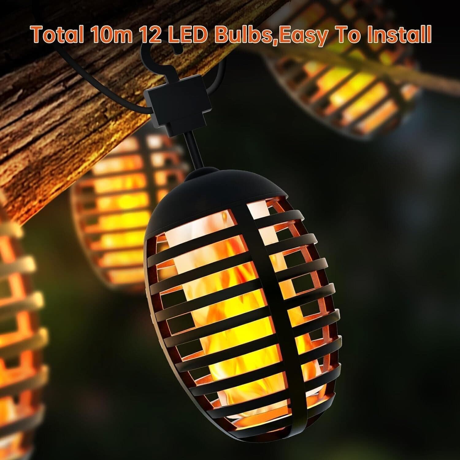 10m 12 Lampadine 5W Realistico Effetto Fiamma Luci Stringa IP44 Impermeabili in Catene luminose CL Store - Battipaglia, commercioVirtuoso.it