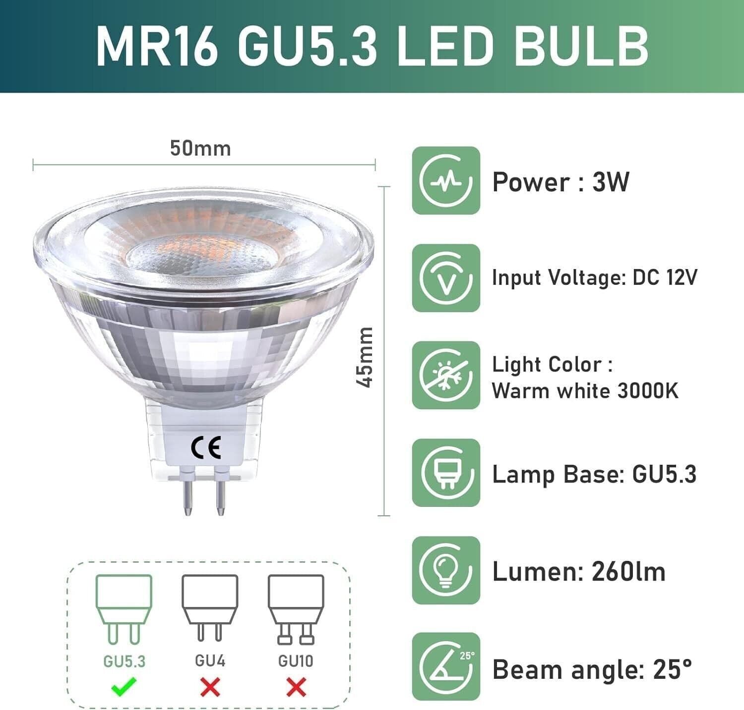 Lampadine LED, 3W 12V GU5.3 Base 20-35W Lampadine Alogene Equivalenti, 3000K in Lampadine a LED CL Store - Battipaglia, commercioVirtuoso.it