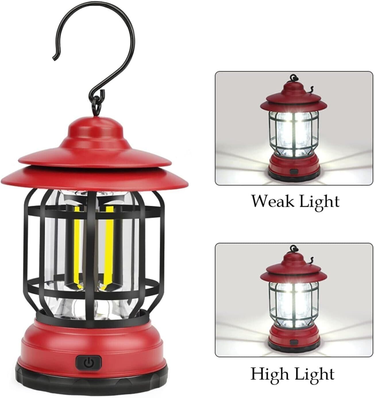 Lampada LED campeggio retrò lanterna ricaricabile USB luce portatile con gancio in Lanterne elettriche CL Store - Battipaglia, commercioVirtuoso.it